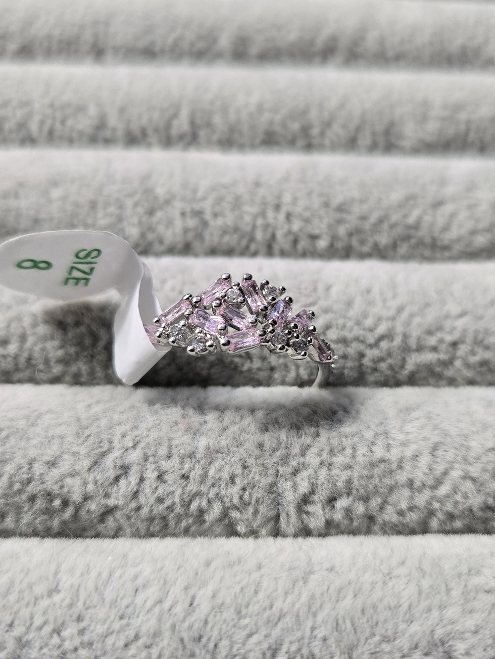 Size 8 Bomb Party RBP5951 “Scattered Jewels” Rose Quartz C, Rhodium